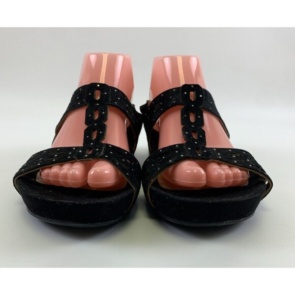 Earthies Tica Slingback Sandal Black Nubuck Leather Rhinestone Low Heel Size 9.5 - Picture 3 of 12
